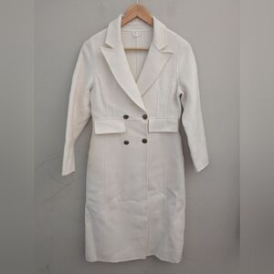 White Wool Trench Long Pea Coat Size S Old Money Chic